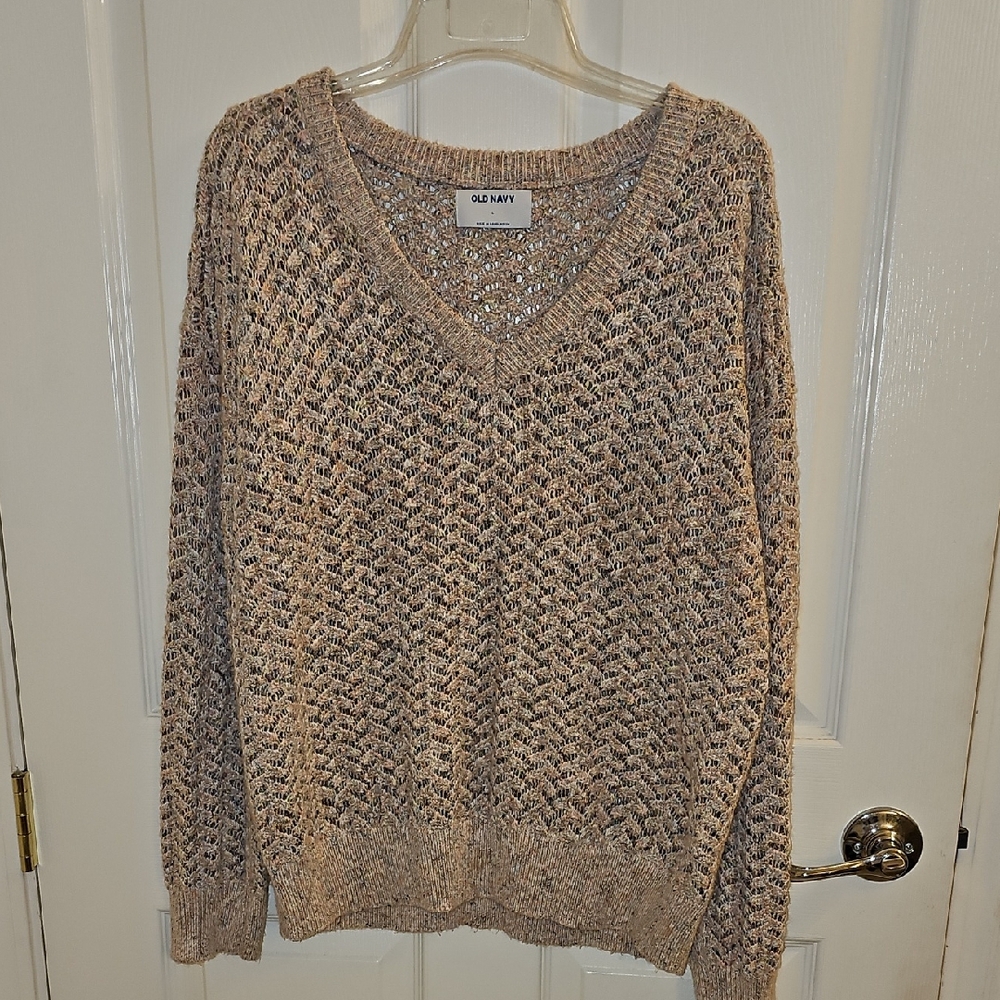 Old Navy Tan & Pink V-Neck Sweater - Picture 2 of 7